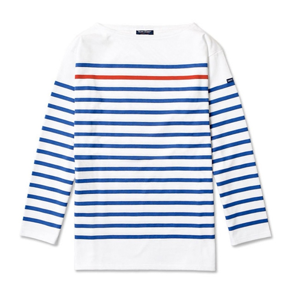 Saint James Atelier L/S Stripe Top - White, Blue, Red Stripes